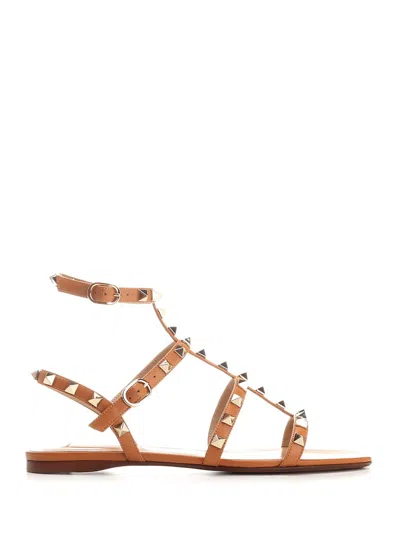 Valentino Garavani Valentino Rockstud Caged Leather Ankle Strap Sandal In Beige