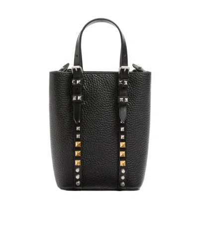 Valentino Garavani Rockstud Leather Mini Tote Bag Top Handles In Black