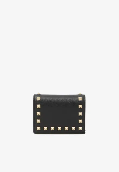 Valentino Garavani Rockstud Grained Leather Bi-fold Wallet In Black