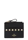 Valentino Rockstud Grained Leather Card Holder In Black