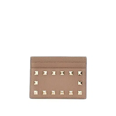 Valentino Garavani 'rockstud' Grained Leather Cardholder In Purple