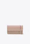 Valentino Rockstud Grained Leather Chain Clutch In White