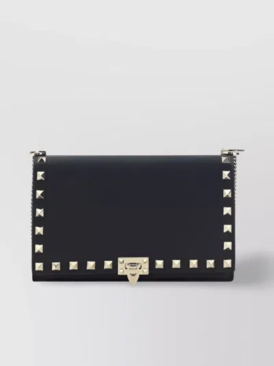 Valentino Garavani Rockstud Grained Leather Handbag Chain In Black