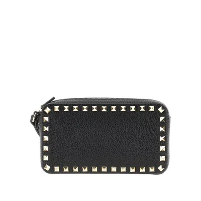 Valentino 'rockstud' Grained Leather Pouch In Black