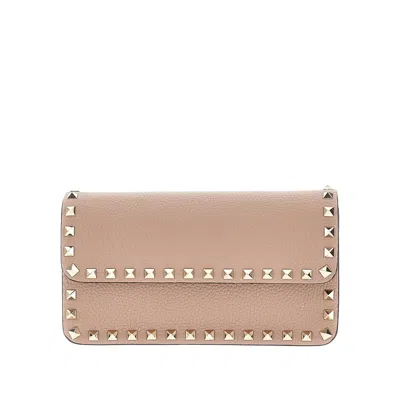 Valentino Garavani 'rockstud' Grained Leather Pouch In Pink
