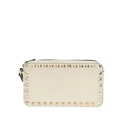 Valentino Garavani 'rockstud' Grained Leather Pouch In White