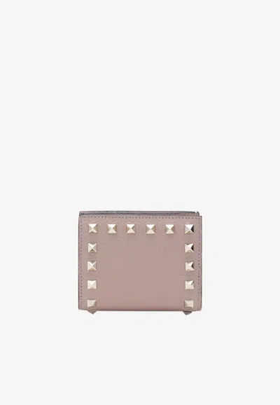 Valentino Garavani Rockstud Grained-leather Wallet In Pink