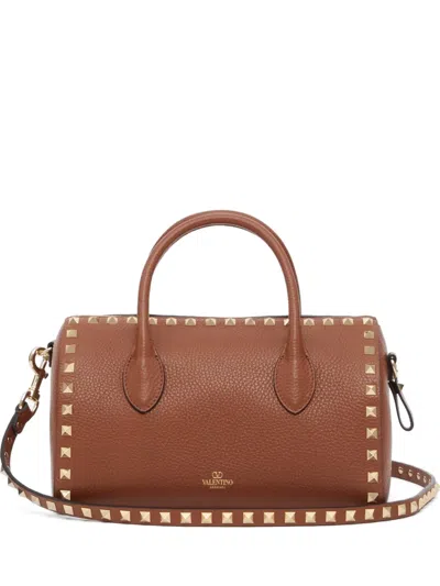 Valentino Garavani Rockstud Grainy Calfskin Handbag In Brown