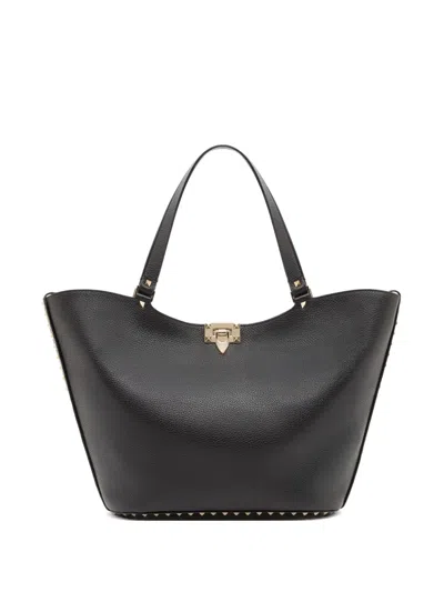 Valentino Garavani Rockstud Grainy Calfskin Shopping Bag In Black