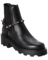 Valentino Rockstud Grainy Leather Boot In Black
