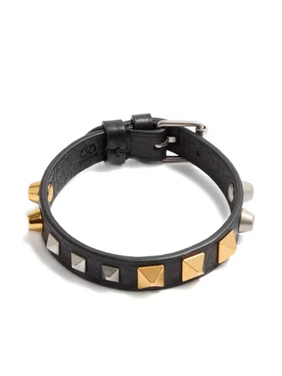 Valentino Garavani Rockstud Grainy Leather Bracelet In Brown