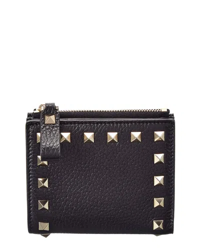 Valentino Garavani Valentino Rockstud Grainy Leather Card Case In Black