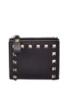 Valentino Rockstud Grainy Leather Card Case In Black
