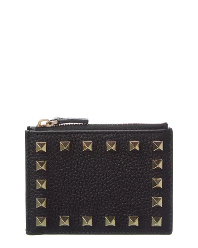 Valentino Garavani Valentino Rockstud Grainy Leather Card Case In Black