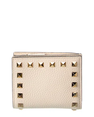 Valentino Garavani Valentino Rockstud Grainy Leather Card Case In White