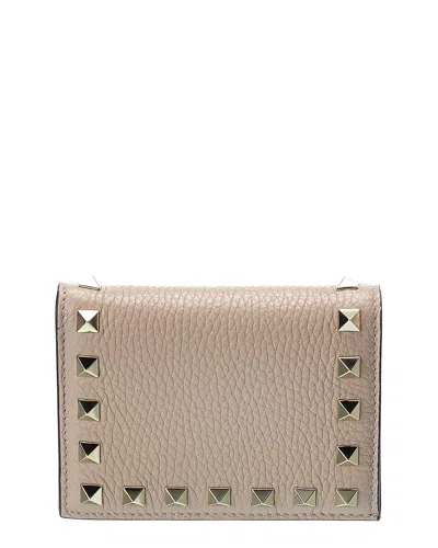 Valentino Garavani Valentino Rockstud Grainy Leather Card Holder In Pink