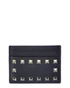Valentino Rockstud Grainy Leather Card Holder In Black