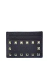 Valentino Rockstud Grainy Leather Card Holder In Blue