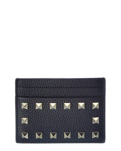 Valentino Garavani Valentino Rockstud Grainy Leather Card Holder In Black