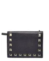 Valentino Rockstud Grainy Leather Card Holder In Black