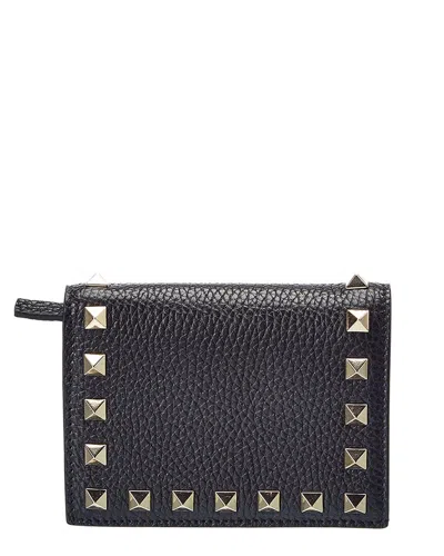 Valentino Garavani Rockstud Grainy Leather Card Holder In Black