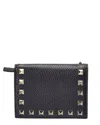 Valentino Rockstud Grainy Leather Card Holder In Black