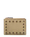Valentino Rockstud Grainy Leather Card Holder In Brown