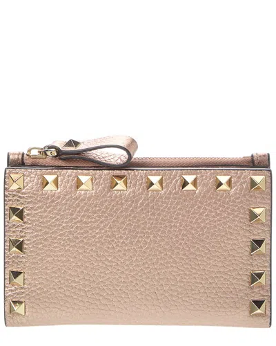 Valentino Garavani Valentino Rockstud Grainy Leather Card Holder In Blue