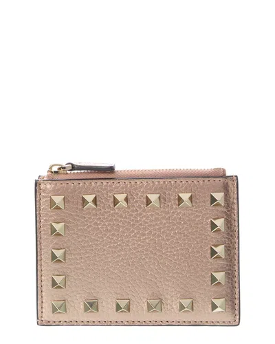 Valentino Garavani Valentino Rockstud Grainy Leather Card Holder In Neutral