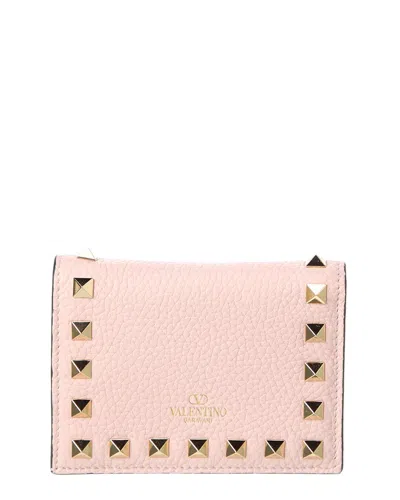 Valentino Garavani Valentino Rockstud Grainy Leather Card Holder In Pink