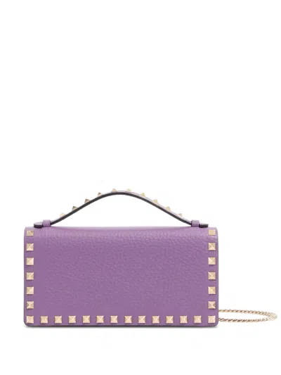 Valentino Garavani Rockstud Grainy Leather Clutch Bag In Purple