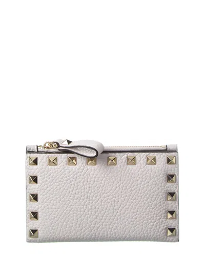 Valentino Garavani Rockstud Grainy Leather Coin Purse & Card Holder In Pink