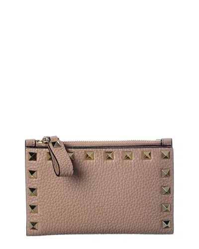 Valentino Garavani Valentino Rockstud Grainy Leather Coin Purse & Card Holder In Pink