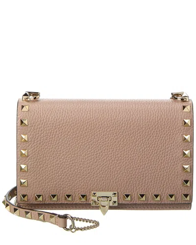 Valentino Garavani Valentino Rockstud Grainy Leather Crossbody In Beige