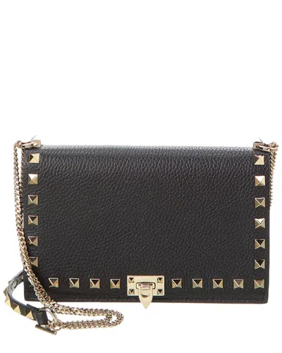 Valentino Garavani Valentino Rockstud Grainy Leather Crossbody In Black