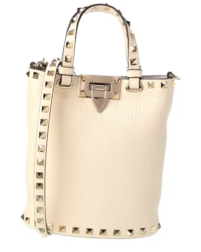 Valentino Garavani Valentino Rockstud Grainy Leather Crossbody In White