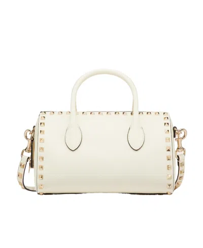 Valentino Garavani Rockstud Grainy Leather Handbag In Ivory White