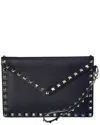 Valentino Dnu Inv  Rockstud Grainy Leather Pouch In Black
