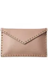 Valentino Rockstud Grainy Leather Pouch In Pink