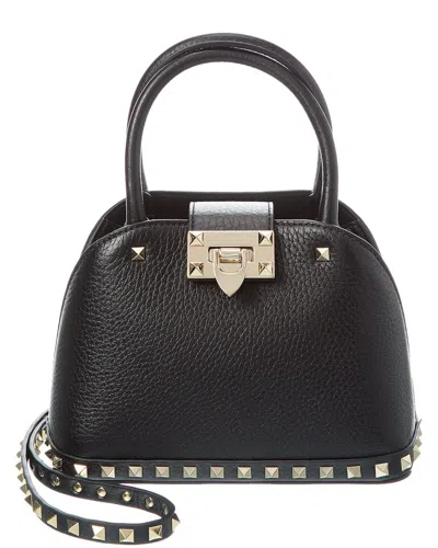 Valentino Garavani Dnu Inv Valentino Rockstud Grainy Leather Shoulder Bag In Black