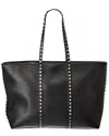 Valentino Rockstud Mini Tote In Hammered Leather In Black