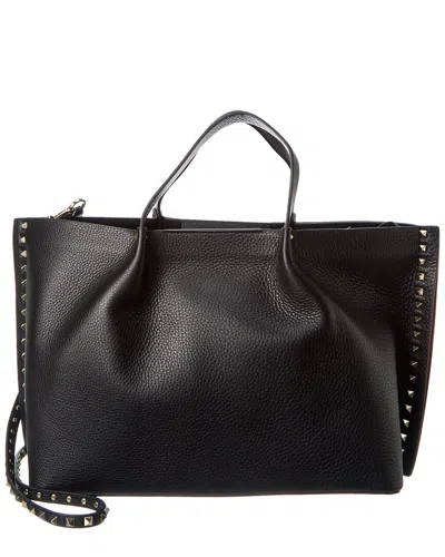 Valentino Garavani Valentino Rockstud Grainy Leather Tote In Black