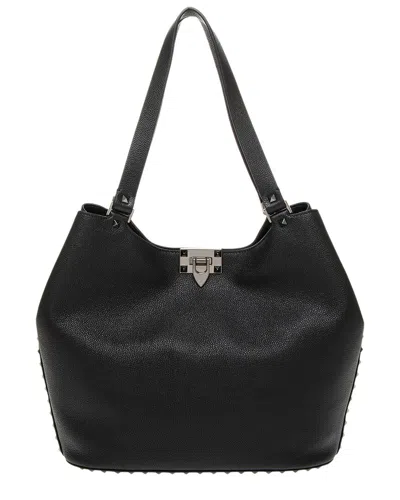 Valentino Garavani Valentino Rockstud Grainy Leather Tote In Black