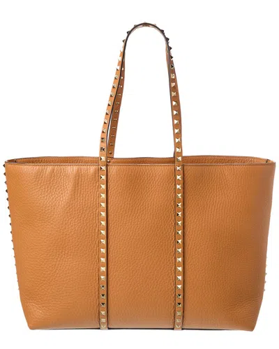 Valentino Garavani Valentino Rockstud Grainy Leather Tote In Brown