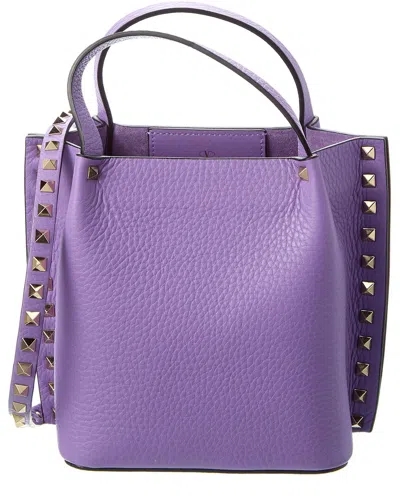 Valentino Garavani Valentino Rockstud Grainy Leather Tote In Purple