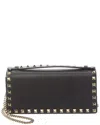 Valentino Garavani Rockstud Leather Wallet On A Chain In Black