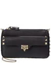 Valentino Rockstud Grainy Leather Wallet On Chain In Black