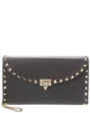 Valentino Rockstud Grainy Leather Wallet On Chain In Black