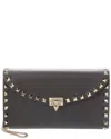 Valentino Rockstud Grainy Leather Wallet On Chain In Black