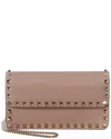 Valentino Rockstud Grainy Leather Wallet On Chain In Pink